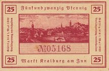 Städte und Gemeinden
Kraiburg am Inn (Bay.) 25 Pfennig o.D. (1922)-31.5.1922 (Bild 05168), 4x 75 Pfennig o.D. (1922)-31.5.1922, (Bild 03939, 06943, 7...