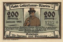 Städte und Gemeinden
Rheine (NRW) 50, 100 und 200 Pfennig (1x KN mit Stern) Januar 1921 - Hotel Letterhaus Grab./Mehl 1118.1 4 Stück. Selten. I