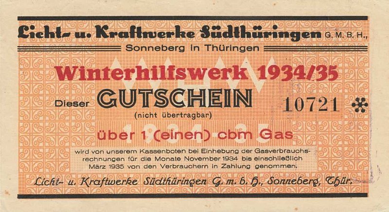 Städte und Gemeinden
Sonneberg (Thür) Gutschein über 1 cbm. Gas. 1 Kwst. Strom ...