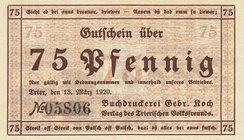 Städte und Gemeinden
Trier (R-P) 1, 2, 5, 10, 25 und 50 Pfennig 15.2.1920, Wz. Sechseckflechtwerk und 1, 2, 5, 10, 25 und 50 Pfennig, Wz. Mäanderleis...