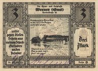 Städte und Gemeinden
Weener a.d. Ems (NS) 25 und 75 Pfennig, 1,50 und 3 Mark o.D. (1922)-1.12.1922. Spar- und Leihkasse, Kleinschecks. Dazu 75 Pfenni...