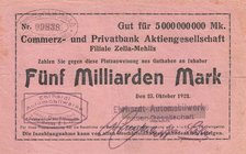 Städte und Gemeinden
Zella-Mehlis (Thür.) 100 und 500 Mark 15.9.1922. 100 und 500 Mark 10.10.1922. 10.000 Mark 8.2.1923. 100.000, 500.000 (2x versch....