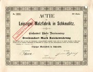 Deutschland
Leipzig, Leipziger Malzfabrik in Schkeuditz Aktie über 100 Taler 1.9.1873. Inhaberaktie. Nr. 2244. Mit dekorativem Rahmen. 360 x 280 mm. ...