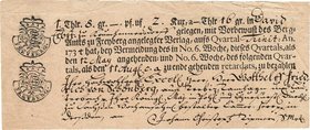 Deutschland-Kuxe
Krumhermersdorf (Sa.) Kuxschein über 1 Thaler 8 Groschen 1734. David Erbstollen in Krumhermersdorf. Mit 2 Stempeln des Bergamtes Fre...