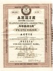 Russland
Arensburg, Dampfschifffahrt-Gesellschaft "Osilia" Aktie über 100 Rubel 1873. Brauner Druck. 215 x 295 mm. Nr. 174. Die Aktie ist in russisch...