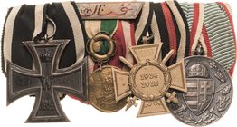 Ordensspangen
Spange mit 4 Auszeichnungen Preußen - Eisernes Kreuz 1914 2. Klasse. Osmanisches Reich - Marine-Fonds-Medaille mit Spange. Drittes Reic...