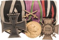 Ordensspangen
Spange mit 3 Auszeichnungen Preußen - Eisernes Kreuz 1914 2. Klasse. Sächsische Herzogtümer - Herzog Carl Eduard, Goldene Verdienstmeda...