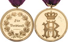 Orden deutscher Länder Reuß-Ältere und Jüngere Linie gemeinsam
Silberne Verdienstmedaille Verliehen 1902-1918. Silber vergoldet. 32,7 mm, 16,1 g (mit...