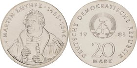 Gedenkmünzen
 20 Mark 1983. Luther Jaeger 1591 Zaponiert, vorzüglich-Stempelglanz