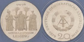 Gedenkmünzen Polierte Platte
 20 Mark 1979. Lessing. Im verplombten Originaletui Jaeger 1571 Polierte Platte
