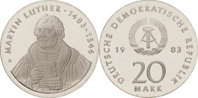 Gedenkmünzen Polierte Platte
 20 Mark 1983. Luther. Lose in Kapsel Jaeger 1591 Polierte Platte