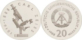 Gedenkmünzen Polierte Platte
 20 Mark 1988. Zeiss. Lose in Kapsel Jaeger 1621 Polierte Platte