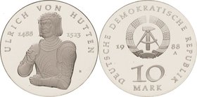 Gedenkmünzen Polierte Platte
 10 Mark 1988. Hutten. Lose in Kapsel Jaeger 1622 Polierte Platte