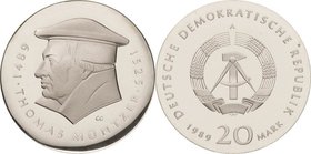 Gedenkmünzen Polierte Platte
 20 Mark 1989. Müntzer. Lose in Kapsel Jaeger 1624 Polierte Platte
