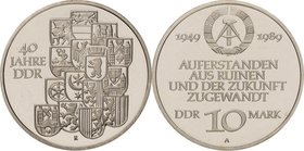 Gedenkmünzen Polierte Platte
 10 Mark 1989. 40 Jahre DDR. Lose in Kapsel Jaeger 1630 Polierte Platte