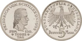 Gedenkmünzen
 5 DM 1955 F Schiller Jaeger 389 Kl. Flecke, Polierte Platte-
