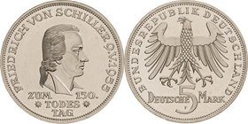 Gedenkmünzen
 5 DM 1955 F Schiller Jaeger 389 Zaponiert, leicht berieben, Polierte Platte