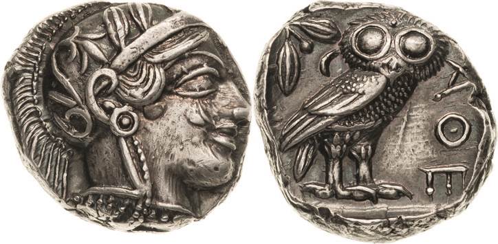 Attika Athen
 Tetradrachme 5./4. Jhd. v. Chr. Athenakopf nach rechts / Eule nac...
