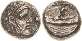 Phoenizien Arados
 Stater 400/350 v. Chr Kopf des bärtigen Baal-Arwad nach rechts / Galeere, rechts darauf Pataikos, darüber aramäische Legende man B...