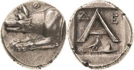 Peloponnes Argos
 Hemidrachme um 260/250 v. Chr. Wolfsprotome nach links, darüber Ringel mit Punkt / A zwischen Delta und Epsilon, darunter Adler auf...