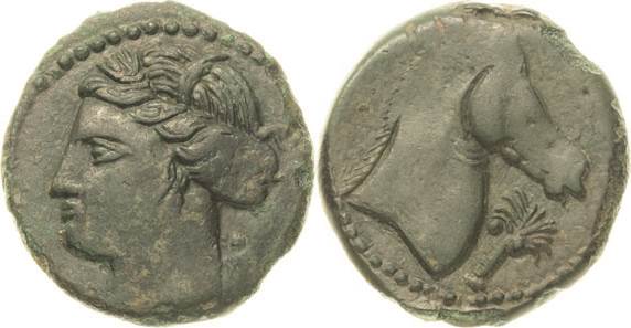 Zeugitana Karthago
 Bronze 3. Jhd. v. Chr. wahrscheinlich Sardinien Kopf der Gö...