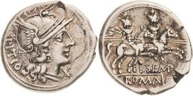 Römische Republik
 L. Sempronius Pitio 148 v. Chr Denar Romakopf mit Flügelhelm nach rechts, davor Wertzeichen X, PITIO / Dioskuren nach rechts, daru...