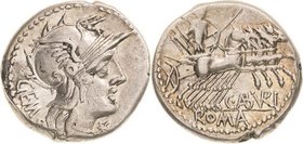 Römische Republik
M. Aburius M.F. Geminus 132 v. Chr Denar Romakopf mit Helm nach rechts, rechts Wertzeichen, GEM / Sol stehend in Quadriga nach rech...