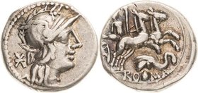Römische Republik
L. Caecilius Metellus Diadematus 128 v. Chr Denar Romakopf mit geflügeltem Greifenhelm nach rechts, dahinter Wertzeichen / Göttin m...