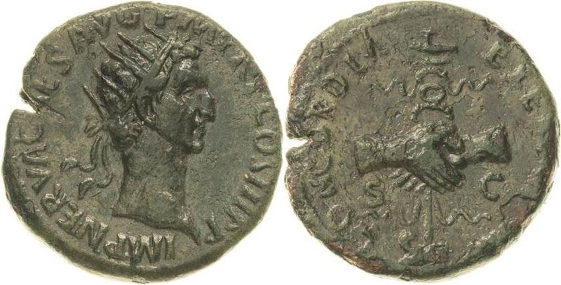 Kaiserzeit
Nerva 96-98 Dupondius 96/98, Rom Kopf mit Strahlenkrone nach rechts,...