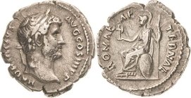 Kaiserzeit
Hadrian 117-138 Denar 134/138, Rom Seltene Variante mit Lorbeerkranz. Kopf mit Lorbeerkranz nach rechts, HADRIANVS AVG COS III PP / Roma m...
