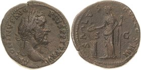 Kaiserzeit
Antoninus Pius 138-161 Sesterz 151/152, Rom Kopf mit Lorbeerkranz rechts, ANTONINVS AVG PIVS P P TR P / Salus mit Szepter nach links stehe...