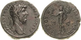 Kaiserzeit
Lucius Verus 161-169 Sesterz 165, Rom Kopf mit Lorbeerkranz nach rechts, L AVREL VERVS AVG ARMENIACVS / Mars schreitet mit Victoriola und ...