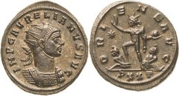 Kaiserzeit
Aurelianus 270-275 Antoninian 270/275, Ticinum Brustbild mit Strahlenkrone nach rechts, IMP C AVRELIANVS AVG / Sol schreitet zwischen zwei...