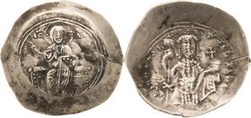 Nikephoros III. 1078-1081 Elektron Histamenon Christus thront von vorn / Kaiser steht von vorn mit Labarum und Kreuzglobus Sear 1881 Sommer 56.3.1 DOC...