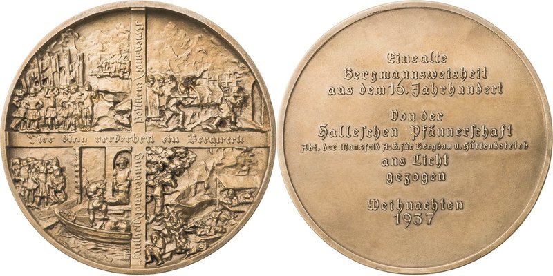 Ausbeute, Bergbau, Hüttenwesen
 Bronzierte Weißmetallmedaille 1937 (W. Helbing)...