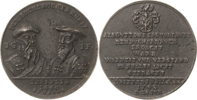 Buchdruck
 Eisengussmedaille 1740. 300 Jahrfeier der Erfindung des Buchdrucks. ...