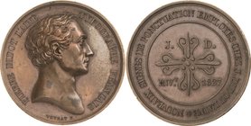 Buchdruck
 Bronzemedaille 1827 (Veyrat) Pierre Didot. Kopf nach rechts / Kreuzförmig angeordnete Sonderzeichen um die Initialen J. D. INVT. 1827. 41,...