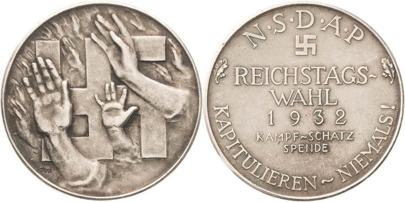 Drittes Reich
 Silbermedaille 1932 (GIW/Lauer) Auf die Reichstagswahl der NSDAP...