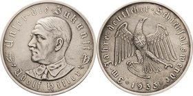 Drittes Reich
 Silbermedaille 1933 (O. Glöckler) Machtergreifung Hitlers. Brustbild nach links / Adler mit Hakenkreuz auf der Brust, die Kette spreng...