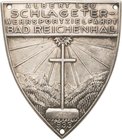 Drittes Reich
 Einseitige Weißmetallplakette 1933. Albert Leo Schlageter - Wehrsportzielfahrt Bad Reichenhall. Kreuz vor Berglandschaft. 77,2 x 67,2 ...
