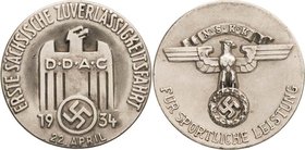 Drittes Reich
 Silbermedaille 1934. Erste Sächsische Zuverlässigkeitsfahrt 22. April 1934 - Für sportliche Leistung NSKK. Reichsadler mit angelegten ...