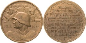 Drittes Reich
 Bronzemedaille 1935 (F. Beyer) Einführung der allgemeinen Wehrpflicht. Brustbild eines deutschen Wehrmachtssoldaten nach links, im Hin...