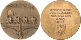 Drittes Reich
 Bronzemedaille 1935 (unsigniert) Auf die Einweihung der Brückenneubauten in München. Soldaten marschieren über die Ludwigsbrücken, dar...