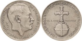 Drittes Reich
 Silbermedaille 1938 (Hanisch-Conceé) Schaffung des Großdeutschen Reichs und Anschluss Österreichs. Kopf von Adolf Hitler nach rechts /...