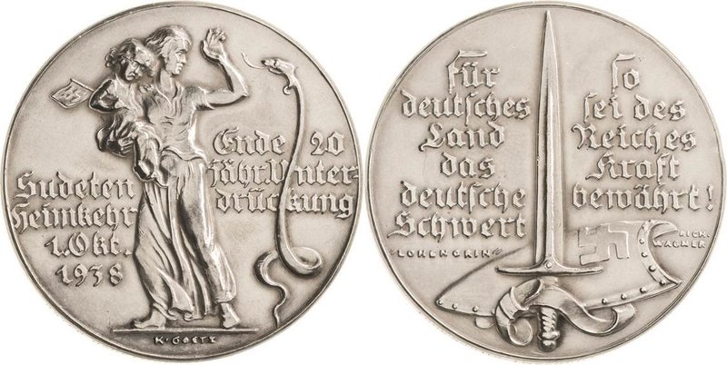 Drittes Reich
 Silbermedaille 1938 (Karl Goetz) Eingliederung des Sudetenlandes...