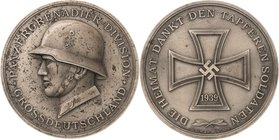 Drittes Reich
 Versilberte Bronzemedaille 1939 (R. Klein/Deschler) Dank an die Soldaten - Panzergrenadier-Division "Großdeutschland". Kopf eines Sold...