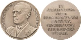 Drittes Reich
 Vergoldete Bronzemedaille o.J. (Lauer) Preismedaille für hervorragende Leistungen. Brustbild des Reichssportführers von Tschammer und ...