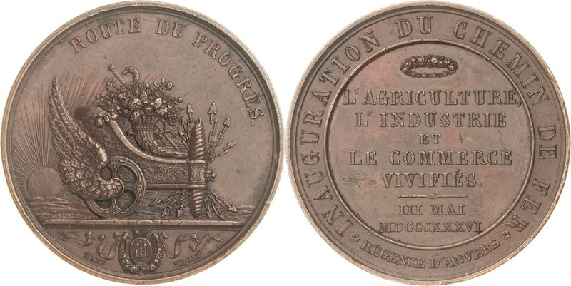 Eisenbahnen
 Bronzemedaille 1836 (Hart) Einweihung der Eisenbahnstrecke Mechele...