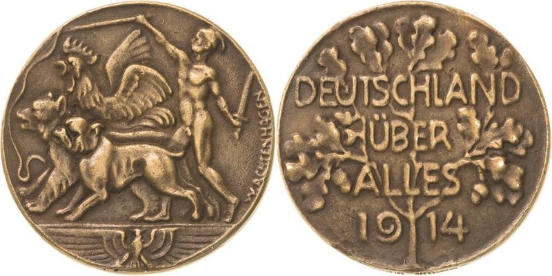 Erster Weltkrieg
 Bronzegußmedaille 1914 (W. Achtenhagen) Nackter Jüngling mit ...