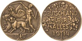 Erster Weltkrieg
 Bronzegußmedaille 1914 (W. Achtenhagen) Nackter Jüngling mit Michelmütze treibt Bulldogge, Bären und Hahn vor sich her / 4 Zeilen S...